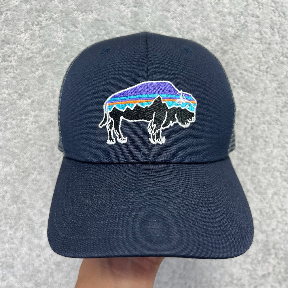 Patagonia Trucker Hat Navy Blue Fitz Roy Bison LoPro Mesh Snapback Cap Gorpcore